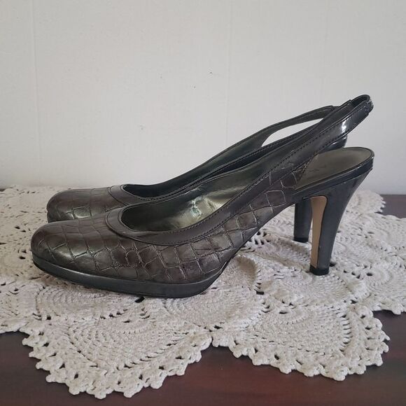 Pretty Anne Klein Snakeskin Pattern Brown Heels Sz 8.5M - Picture 5 of 7